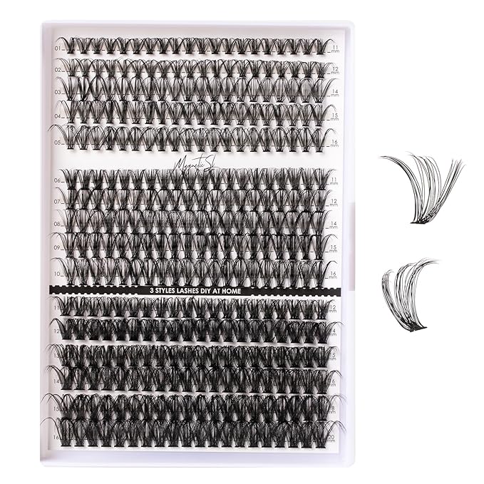 Lash Clusters 320pcs Individual Lashes 30D&40D&60D DIY Lash Extensions D Curl Lash Clusters False Eyelashes Natural Look 11-20mm Mix Cluster Eyelash Extensions EASY TO USE (30D+40D+60D-0.07D)-Velvo Beauty