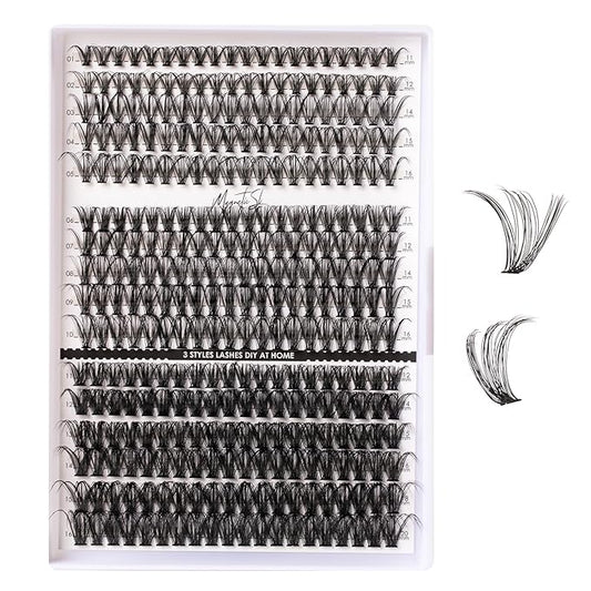 Lash Clusters 320pcs Individual Lashes 30D&40D&60D DIY Lash Extensions D Curl Lash Clusters False Eyelashes Natural Look 11-20mm Mix Cluster Eyelash Extensions EASY TO USE (30D+40D+60D-0.07D)-Velvo Beauty
