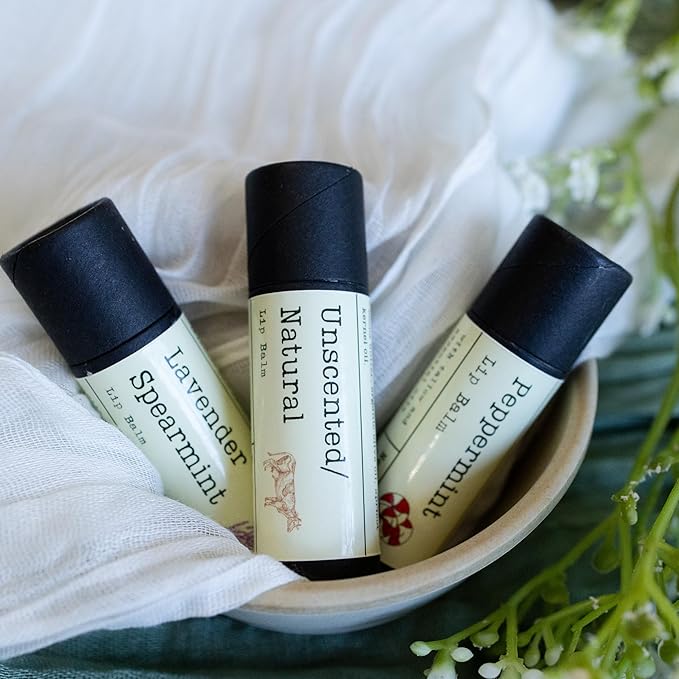 Handmade Tallow Lip Balm Collection: Unscented/Peppermint/Lavender-Spearmint (3x .33 oz)-Velvo Beauty
