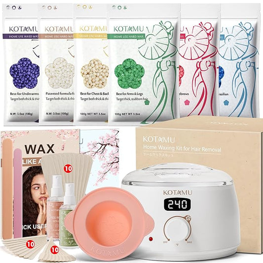 KOTAMU Waxing Kit for Women & Men, White Wax Kit for Hair Removal, Digital Waxing Pot for Thick Coarse Fine Fuzzy Hair & Sensitive Skin, Wax Warmer for Home Salon Use-Velvo Beauty