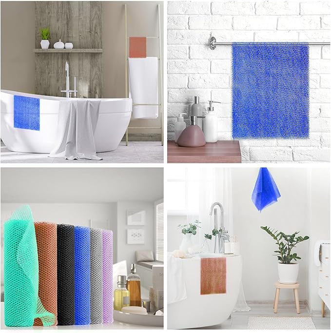 UJFQBH 6 Pieces African Bath Sponge African Net Long Net Bath Sponge Exfoliating Shower Body Scrubber Back Scrubber Skin Smoother,Great for Daily Use (Purple, Gray, Blue, Black, Brown, Green)-Velvo Beauty