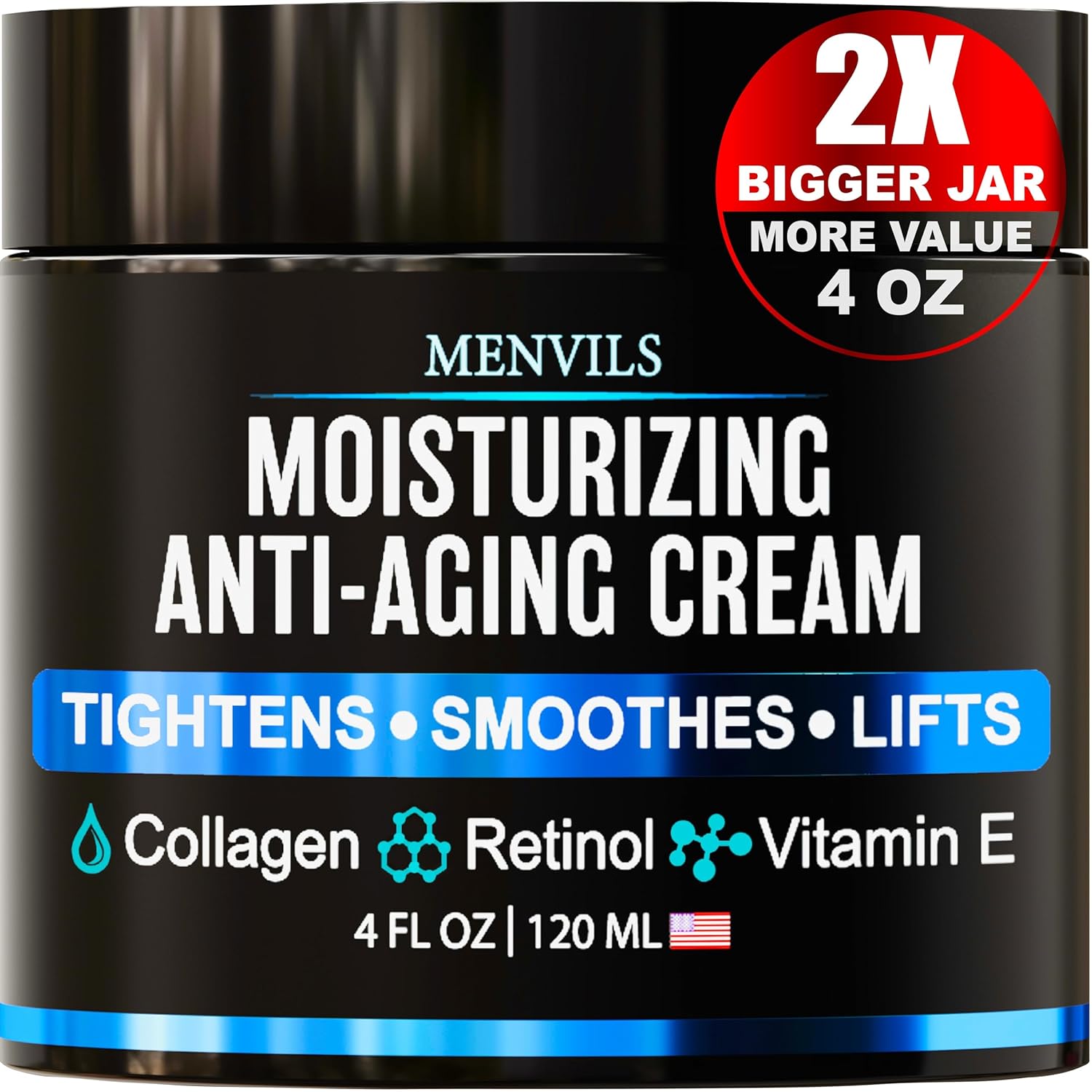 Mens Face Moisturizer Cream - Anti Aging & Wrinkle for Men with Collagen, Retinol, Vitamins E, Jojoba Oil - Face Lotion - Age Facial Skin Care - Eye Wrinkle - Day & Night - 4 oz-Velvo Beauty