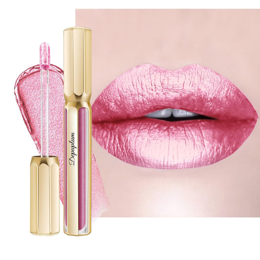 Pink Lipsticks for Women Metallic Lipstick Long Lasting Non Stick Cup Lip Gloss, Shimmer Lightweight Hydrating Full Coverage Lip Color, DP108 Mermaid-Velvo Beauty