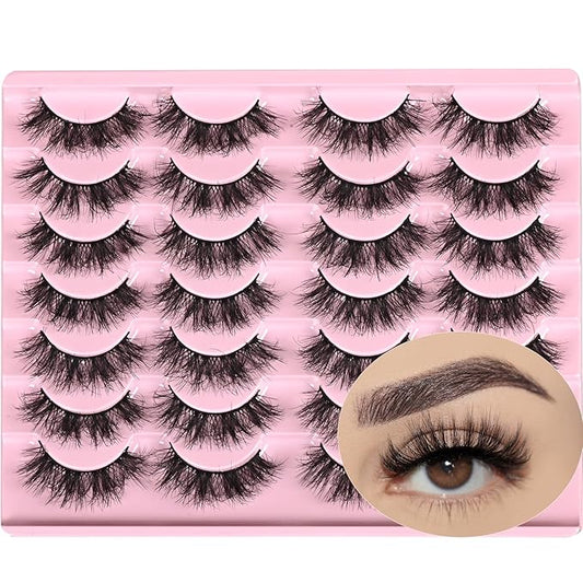 FARRED Fluffy Lashes Natural False Eyelashes Short Wispy Lash Pack 14 Pair Natural Look Cat Eye Strip Eyelash Small Fake Lashes Full Pestañas Sets for MUA and Beginners Daily Makeup (F11 | 7-16mm)-Velvo Beauty