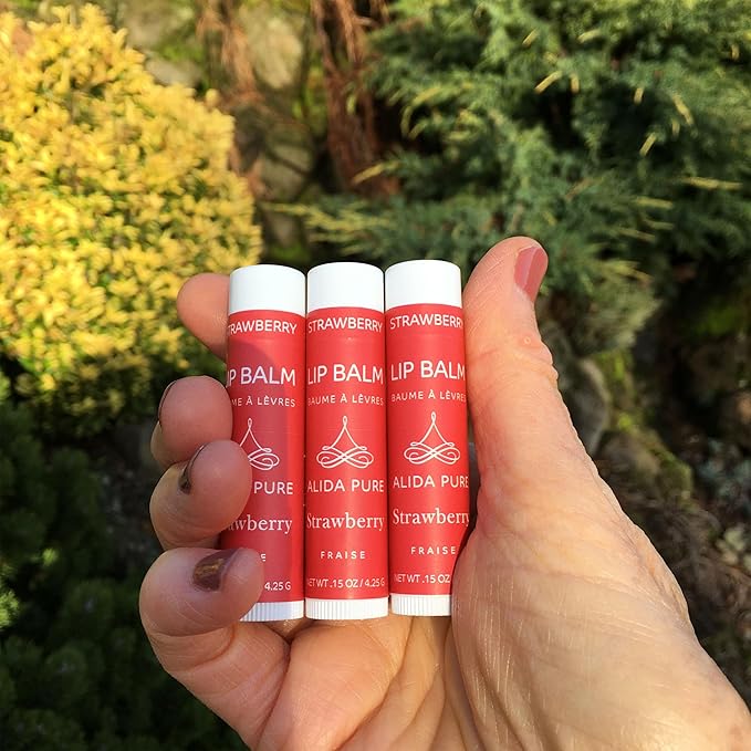 Strawberry Lip Balm Collection, Vegan Lip Balm Set, Beeswax Free, with Avocado Oil, Organic Jojoba Oil, and Vitamin E, Natural Moisturizer for Dry, Chapped Lips, 3 Tube Set-Velvo Beauty