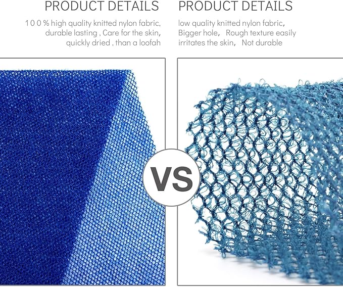 UJFQBH 3 Pieces African Bath Sponge African Net Long Net Bath Sponge Exfoliating Shower Body Scrubber Back Scrubber Skin Smoother,Great for Daily Use(Blue,Black,Off-White)-Velvo Beauty