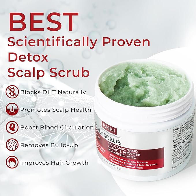 Scalp Scrub with Tea Tree Oil for Hair Growth | DHT Blockers, Volcanic Sand & Mineral Complex | Detoxifies, Exfoliates & Removes Flakes | Clears Build-Up for a Healthy Scalp | 7.77 fl oz-Velvo Beauty