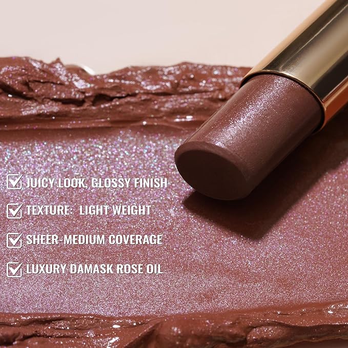 Oulac Moisturizing Shine Brown Red Lipstick for Women - 2 in 1 Glossy Brown Tinted Lip Balm, Hydrating Winter Lipstick for Dry Lips,Shine Juicy Finish Vegan 2.2g/0.07oz (03)-Velvo Beauty