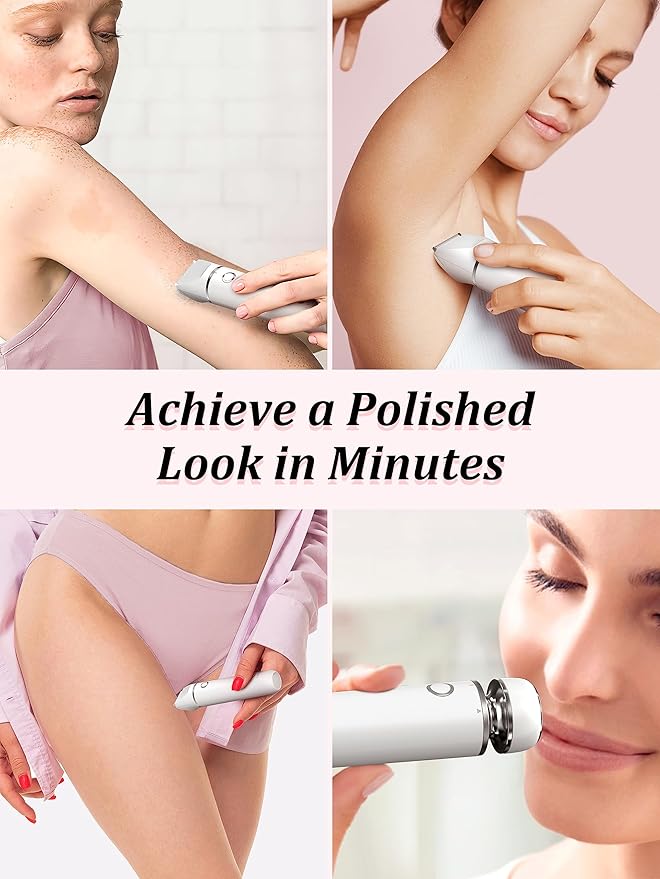Bikini Trimmer and Shaver Kit for Women - 2-in-1 Wet/Dry Electric Body Hair Trimmer Facial Hair Removal Cordless Waterproof Bikini Shaver Razor for Face Lip Chin Pubic Underarm Legs (White)-Velvo Beauty