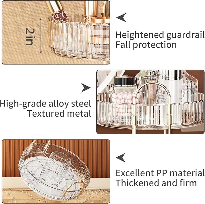 360° Rotating Makeup Organizer, Large-Capacity Skincare Make Up Storage 2 Tier Perfume Organizers Cosmetic Dresser Organizer with Makeup Brush Holder, Fits Bedroom, Bathroom, Vanity Shelf Countertop-Velvo Beauty