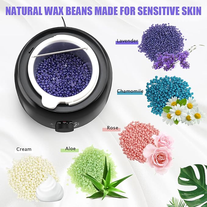 Waxing Kit - TIKESI Wax Warmer for Hair Removal, Hard Wax Kit with 14oz 5 Bags Hard Wax Beans for Full Body, Legs, Face, Eyebrows, Bikini, Brazilian Waxing Kit for Women Men-Velvo Beauty