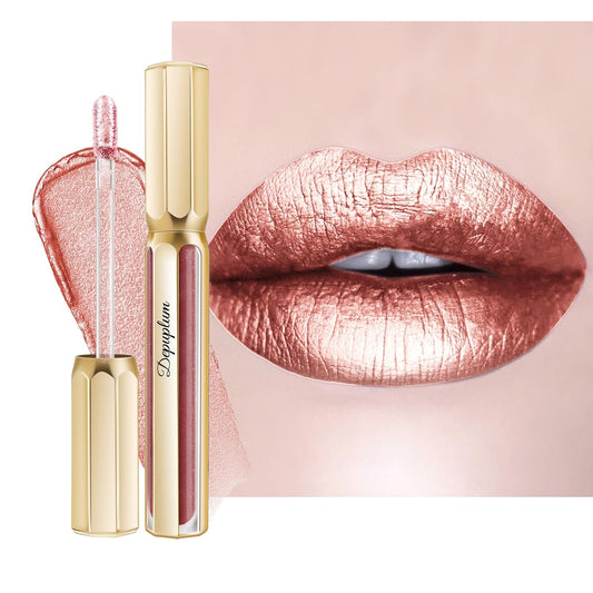 Nude Lipsticks for Women Metallic Lipstick Long Lasting Non Stick Cup Lip Gloss, Metal Shine Lightweight Hydrating Full Coverage Lip Color, DP101 Halo-Velvo Beauty