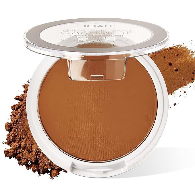 JOAH Perfect Complexion Cashmere Powder Foundation, Medium Face Coverage, Matte Finish, Korean Makeup, Compact Design For Oily & All Skin Types, 16 Hour Wear, Deep with Neutral Undertones-Velvo Beauty