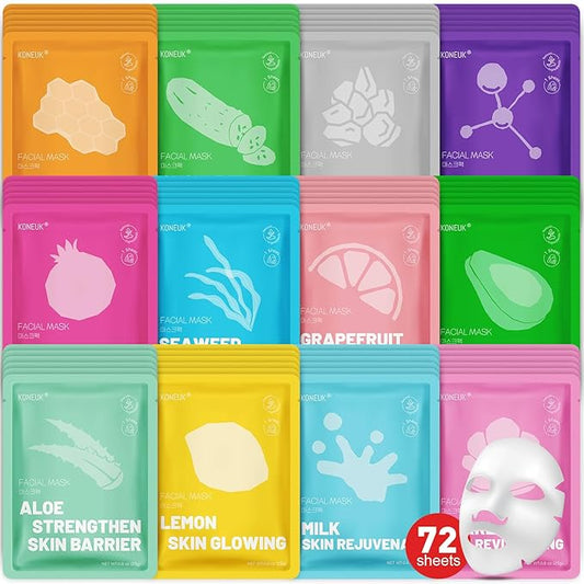 72 Pack Collagen Face Masks Skincare Set for Women, Hydrating & Moisturizing Face Mask for Skin Care, Bulk Sheet Face Masks for All Skin Types, Spa Party Gifts for Women-Velvo Beauty