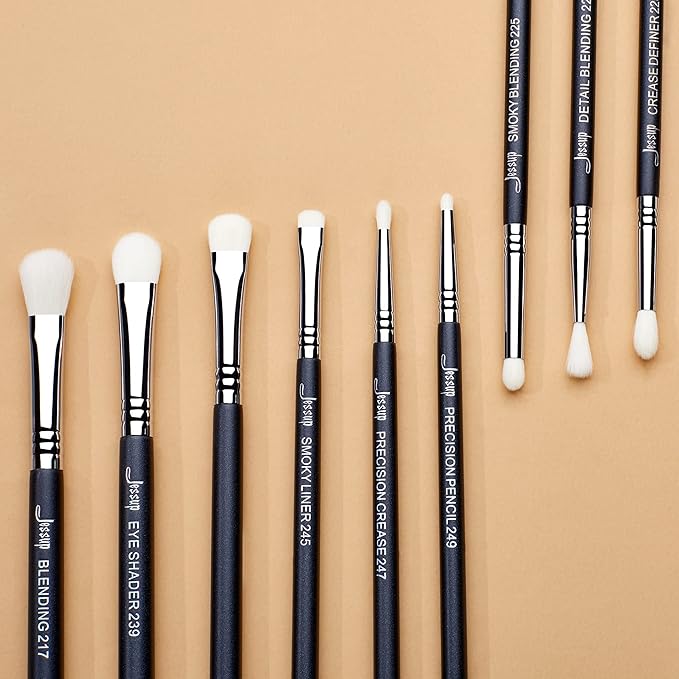 Jessup Eyeshadow Brush Set 11pcs Eye Makeup Brushes Set Professional Eye Shadow Brush Blending Brush Shader Crease Brush Black T340-Velvo Beauty