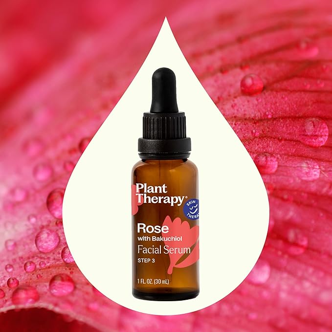 Plant Therapy Rose with Bakuchiol Facial Serum 1 oz with Rose Extract, Rosehip Seed Oil, and Carrot Seed Oil, Reduces the Appearance of Fine Lines & Wrinkles-Velvo Beauty