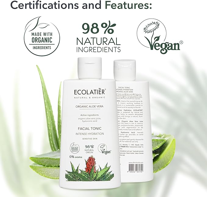 Organic Aloe Vera Facial Toner - 98% Natural Ingredients - Intense Hydration, Hyaluronic Acid, 98% Natural, Vegan - Deep Moisture, Refreshes, and Revitalizes The Skin - 8.5 Fl Oz / 250ml-Velvo Beauty