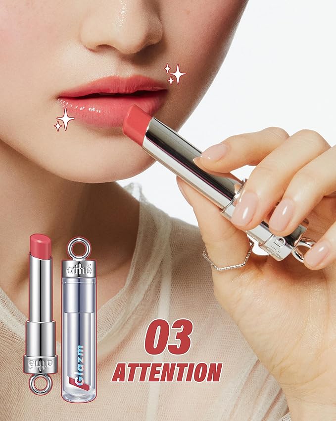 ATHE Glazm Lipbalm Stick - Vegan Glow Korean Lip Balm - Plumping, Volumizing & Highly Pigmented Lipstick - Soft Melting, Buildable Formula - Plant-Derived, Cruelty-Free, 0.12oz. (03 Attention)-Velvo Beauty