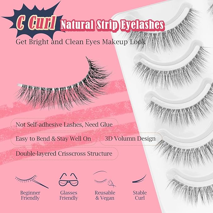 Natural Lashes Wispy Eyelashes 11MM Short Eye Lashes Pack 3D Volume Strip Lash Pack False Eyelashes Natural Look 7 Pair Siligli-Velvo Beauty