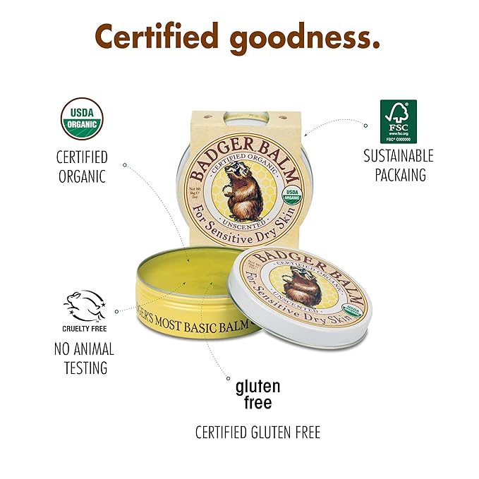 Badger - Unscented Dry Skin Balm, Sensitive Skin Balm, Moisturizing Balm for Dry Cracked Skin, Unscented Balm, Skin Moisturizer Balm, 2 oz (3 Pack)-Velvo Beauty