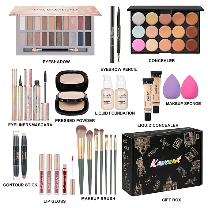 Makeup Set Makeup Kit for Women Full Kit Makeup Sets for Teens Women Gift Eyeshadow Palette Lipgloss Foundation concealer Makeup Kits forTeenager-Velvo Beauty