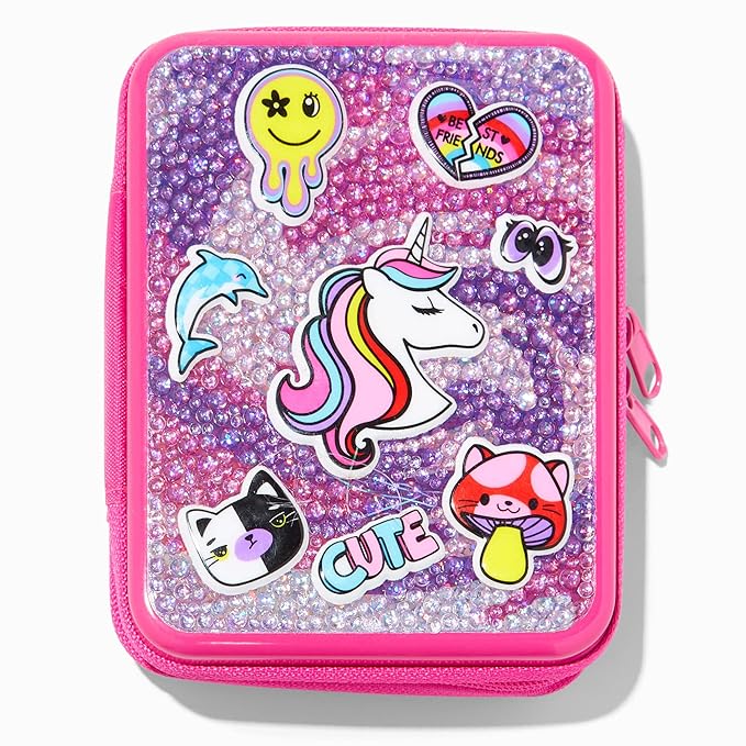 Claire's Y2K Unicorn Pink Bling Makeup Set for Girls- Hot Pink-Velvo Beauty