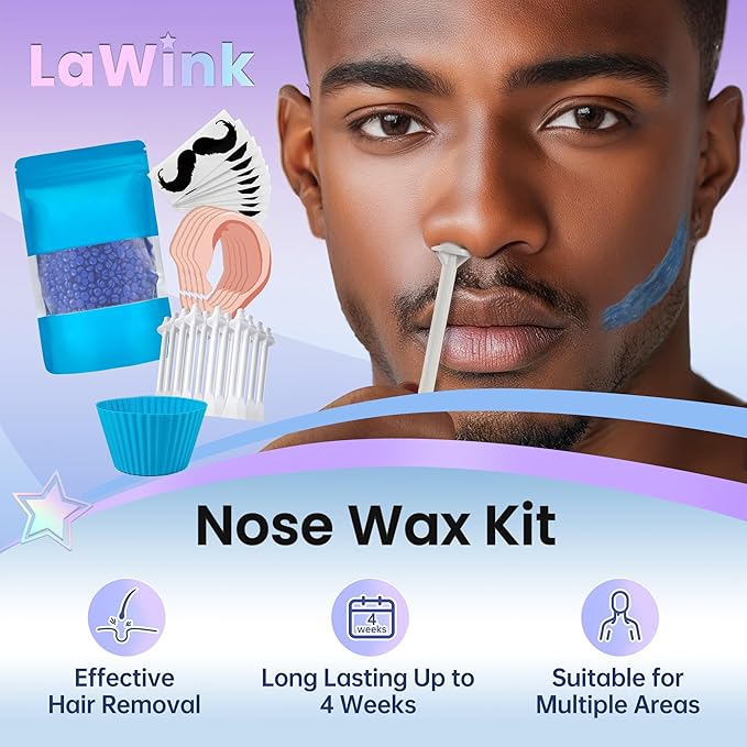 Nose Wax Kit for Men Nose Waxing, 100g Wax 30 Applicators Ear wax kit Hair Removal for Men and Women,Safe Quick Painless Nasal Waxing,10 Mustache Patch 10 Ears Guards,15-20 Uses-Velvo Beauty