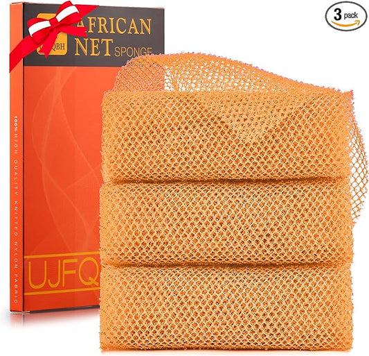 UJFQBH 3 Pieces African Bath Sponge African Net Long Net Bath Sponge Exfoliating Shower Body Scrubber Back Scrubber Skin Smoother,Great for Daily Use (Yellow,Yellow,Yellow)-Velvo Beauty