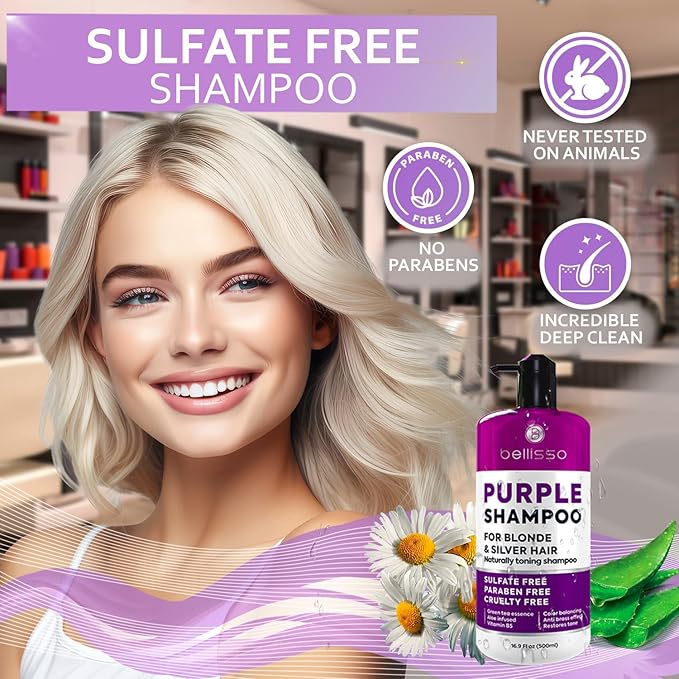 Purple Shampoo - Toner for Blonde Hair - Sulfate and Paraben Free - More Balanced Color Treated, Bleached, Silver, White and Gray Hair - No More Orange, Straw Yellow and Brassy Tones - Women and Men-Velvo Beauty