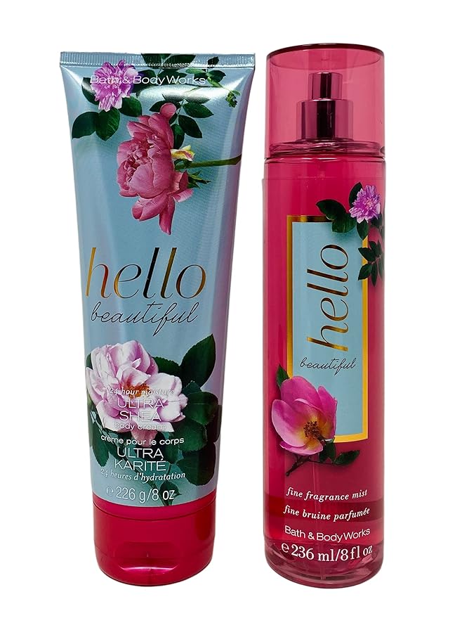 Bath & Body Works Bath and Body Works - Hello Beautiful - Gift Set - Fine Fragrance Mist & Body Cream - 2020 Full Size-Velvo Beauty