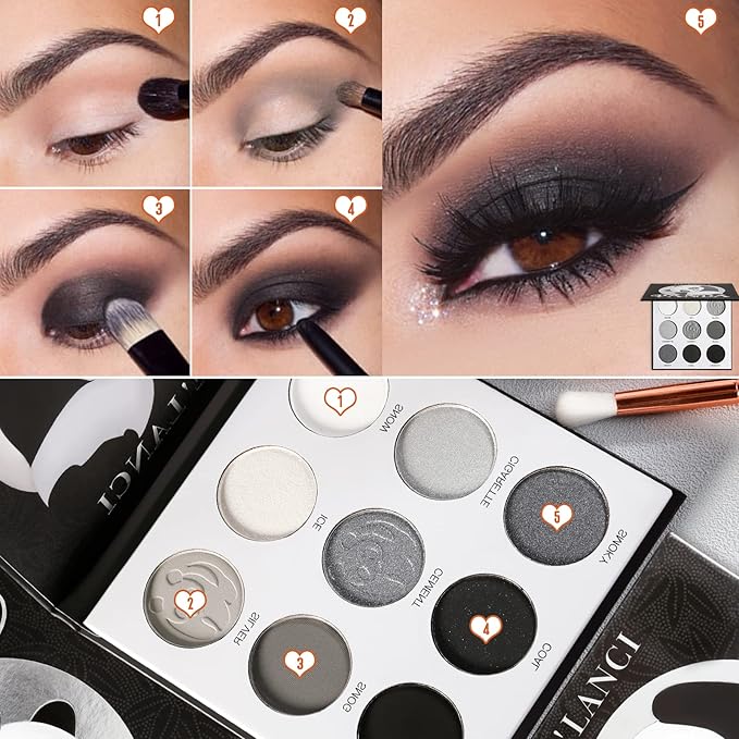 ecofavor Black Smoky Eye shadow Palette, DE’LANCI PANDA 9 Colors True Black Dark Grey Smokey Goth Makeup Pallet, 9 Soft Matte Shimmer High Pigmented Basic Black White Gray Shade for Halloween-Velvo Beauty