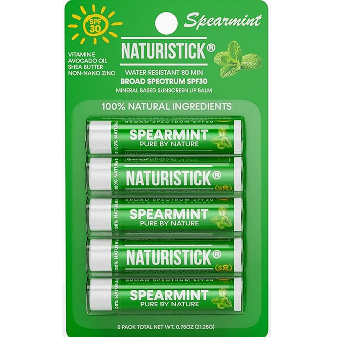 Naturistick SPF 30 Vegan Lip Balm – Mineral Sunscreen with Zinc Oxide | Broad Spectrum UVA/UVB Protection | 100% Natural, Coral-Friendly Formula | Oxybenzone Free | 5-Pack Spearmint | Made in USA-Velvo Beauty