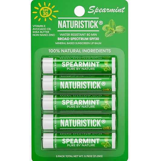 Naturistick SPF 30 Vegan Lip Balm – Mineral Sunscreen with Zinc Oxide | Broad Spectrum UVA/UVB Protection | 100% Natural, Coral-Friendly Formula | Oxybenzone Free | 5-Pack Spearmint | Made in USA-Velvo Beauty