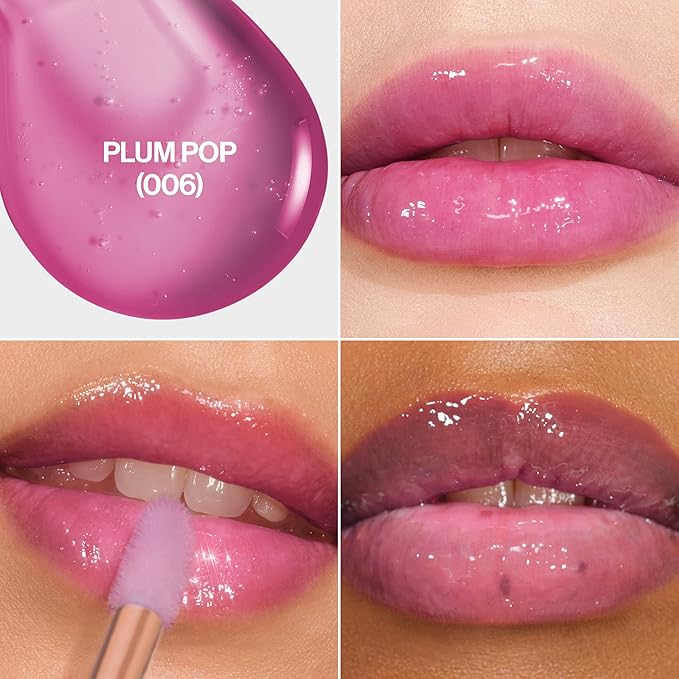 REVLON Super Lustrous Glimmer Lip Oil, Moisturizing & Tinted, Shiny Finish, Made with Plant-Based Squalane, 006 Plum Pop, 0.13 fl oz-Velvo Beauty