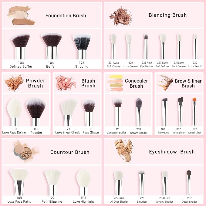 Jessup Brand 25pcs Professional Makeup Brush Set Beauty Cosmetic Foundation Powder Blusher Eyeshadow Blending Highlight Concealer Natural-Synthetic Hair Brushes Set (Pearl White/Silver)-Velvo Beauty