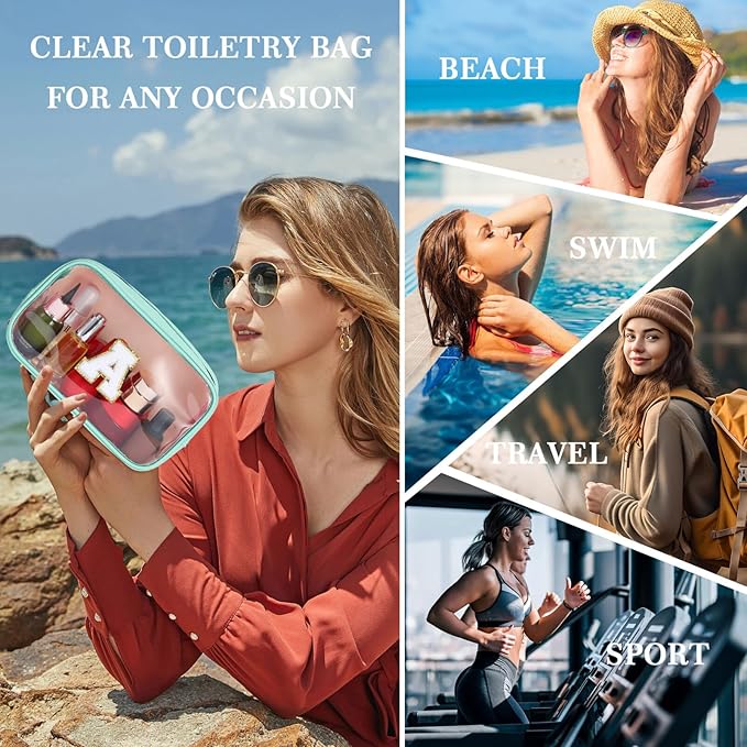 YOOLIFE Initial Clear Makeup Bag | Travel Clear Makeup Bag | Travel Beach Toiletry Bag | Car Organizer Essentials for Women | Waterproof Large Clear Travel Toiletry Bag | Teacher Birthday Gifts Blue K-Velvo Beauty