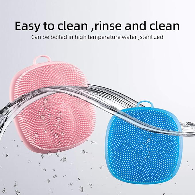 VWMYQ 2 Pack Silicone Face Scrubber for Men and Women Facial Cleansing Brush Silicone Face Wash Brush Manual Waterproof Cleansing Skin Care Face Brushes for Cleansing and Exfoliating (Blue_Pink)-Velvo Beauty