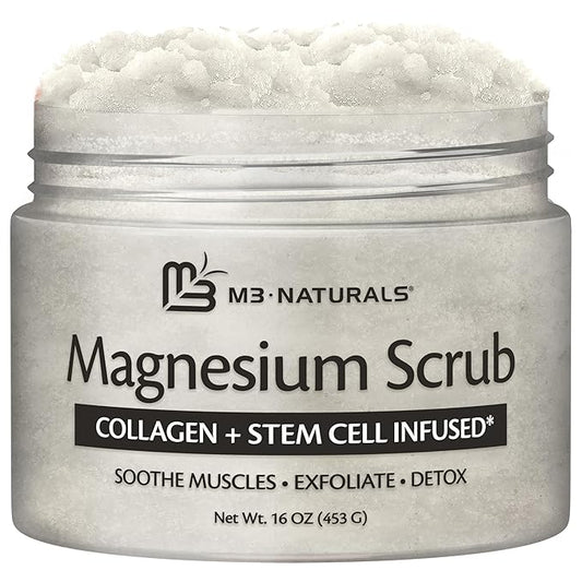 Magnesium Body Scrub for Sore Muscles, Exfoliation, Relaxation and Deep Hydration | Calming & Moisturizing Mineral-Rich Dead Sea Salt Formula With Collagen, Stem Cell & Shea Butter, 16 OZ (453 G)-Velvo Beauty