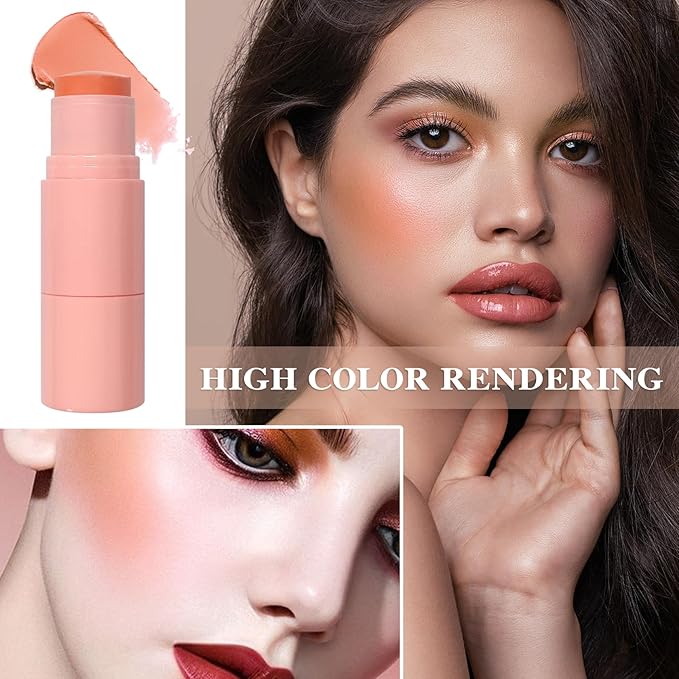 Cream Blush Stick with Brush and Makeup Sponge,Waterproof Multi Cream Makeup Stick,Lightweight,Long-lasting,2 in 1 Multi Blush for Cheeks & Lip Tint & Eyeshadow P-Velvo Beauty