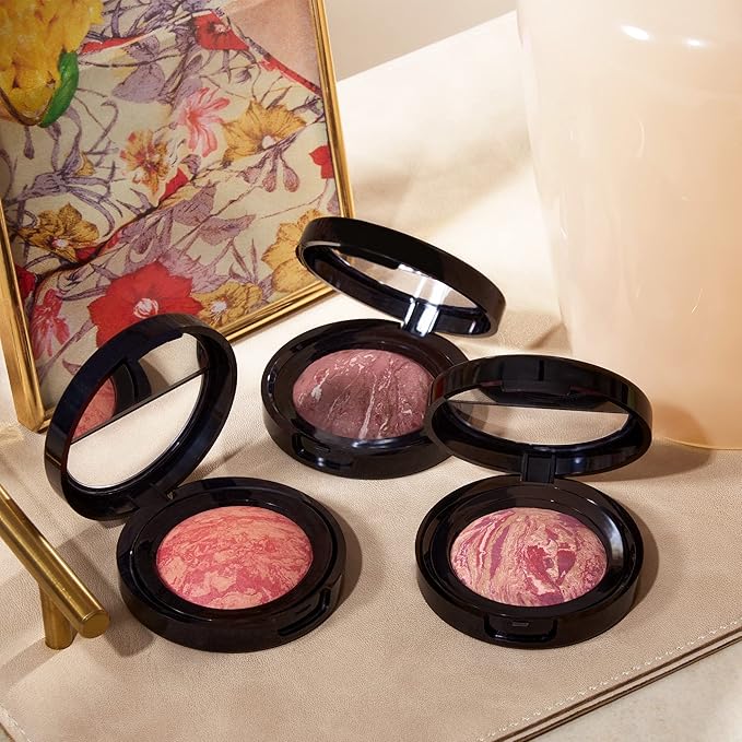 LAURA GELLER NEW YORK Baked Blush-n-Brighten Marbleized Blush + Angled Brush (04 Ethereal Rose, 47mm)-Velvo Beauty