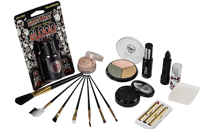 Bride Of Frankenstein Special Effects Makeup Kit - By Bloody Mary - Professional Halloween Monster SFX Makeup - Includes Lipstick, Foundation, Setting Powder, 3 Crayons, 4 Brushes, Eye Shadow & Sponge-Velvo Beauty