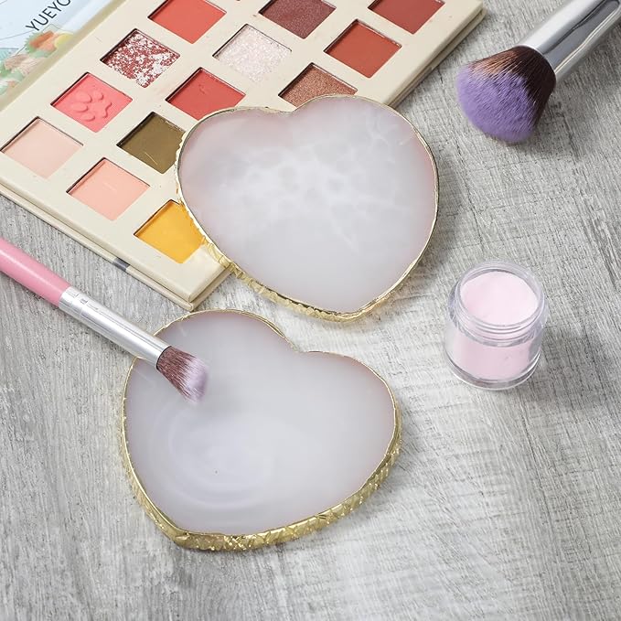 Resin Nail Art Palette, Polish Color Mixing Plate Gold Edge Nail Holder Nail Mixing Palette Mixing Tools Display Board Heart Shaped Color Makeup Foundation Cosmetic Mixing Tools (White)-Velvo Beauty