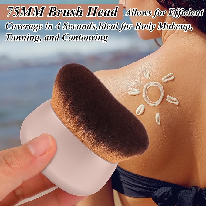 75MM Extra Large Self Tanner Kabuki Makeup Brush – Ultra Soft Dense Vegan Bristles for Body Makeup, Bronzer & Foundation–Applies Tanning Mousse, Lotion & Self Tanner–Khaki, Wet & Dry-Velvo Beauty