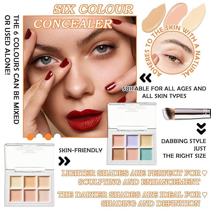 12 Colors Correcting Concealer Contour Makeup Palette, 6 in 1 Color Corrector Palette,Highlighting Concealer Palette Contouring Liquid Foundation Makeup Kit with Brushďź2PCSďź-Velvo Beauty