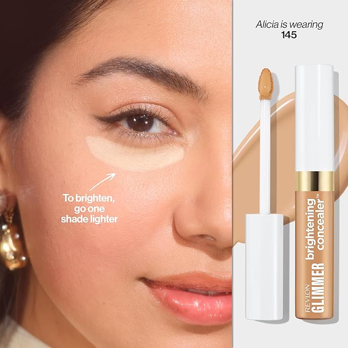 Revlon Glimmer Brightening Concealer, Liquid Under Eye Makeup, Made with Caffeine, Vitamin C, & Stevioside, 145, 0.3 fl oz-Velvo Beauty