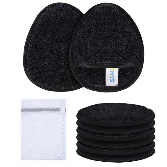 SINLAND Reusable Makeup Remover Pads For Face,Eye,Lips Microfiber Gentle Facial Cleansing Cloths for All Skin Types Friendly for Makeup Remover With Laundry Bag Black Pack of 6-Velvo Beauty