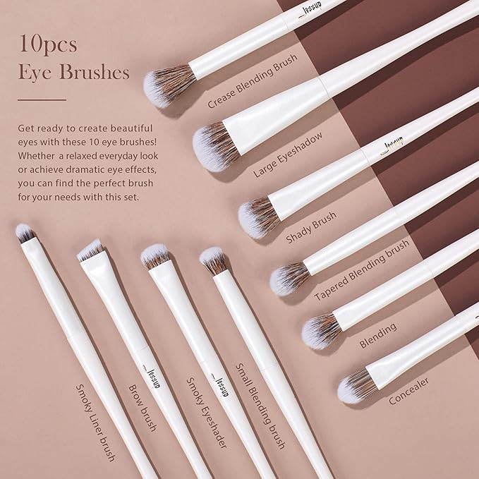 Jessup Makeup Brushes Set 14pcs Make up Brushes Premium Synthetic Foundation Concealer Blush Contour Powder Eye Shadow Blending Brush, Pearl White T343-Velvo Beauty