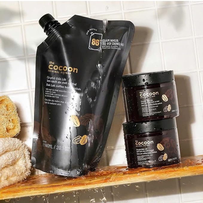 Cocoon Dak Lak Coffee Body Polish with Refill Bag. 100% Vegan Exfoliating Scrub for Smooth & Glowing Skins | Reduce Stretch Marks, Acne & Cellulite | Gift for Coffee Lovers (27 fl oz)-Velvo Beauty