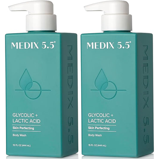 MEDIX 5.5 Body Scrub Skin Care Glycolic Acid Exfoliating Body Cleanser KP Bump Eraser | AHA + Lactic Acid Anti Aging All Skin Type Wash | Keratosis Pilaris & Acne | Body & Face Wash Exfoliate, 2-Pack-Velvo Beauty