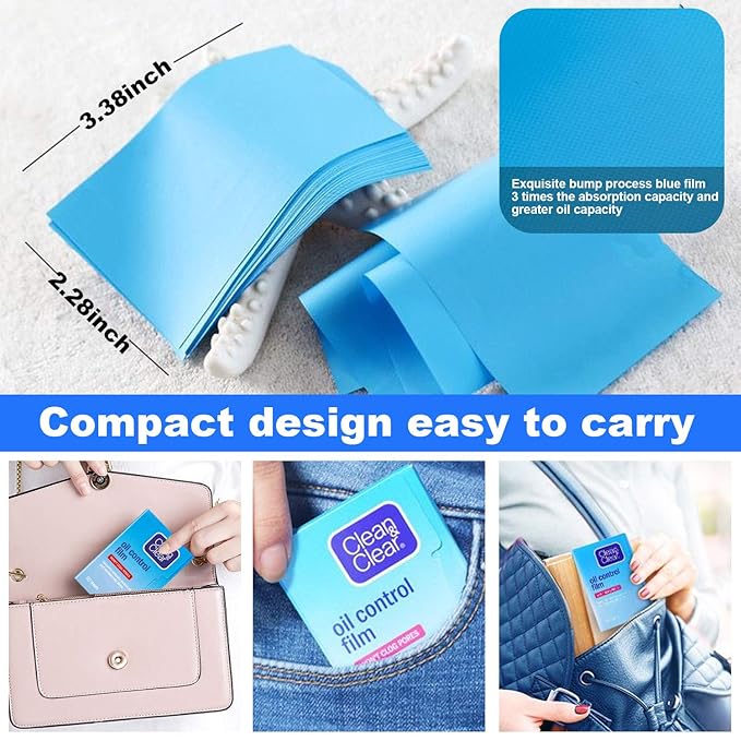 Oil Absorbing Tissues Oil Control Film, Oil Blotting Paper Same Series with Clean & Clear Oil Absorbing Facial Sheets for Oily Skin, 60 sheets Blue + 50 sheets Pink-Velvo Beauty